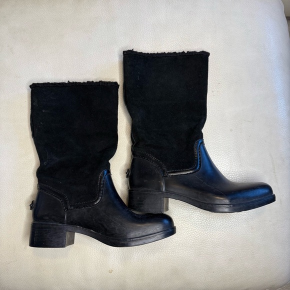 COACH ZENA Suede Rubber Shearling Midcalf Snow Rain Motorcycle Pull on BOOTS 6 - Picture 11 of 12